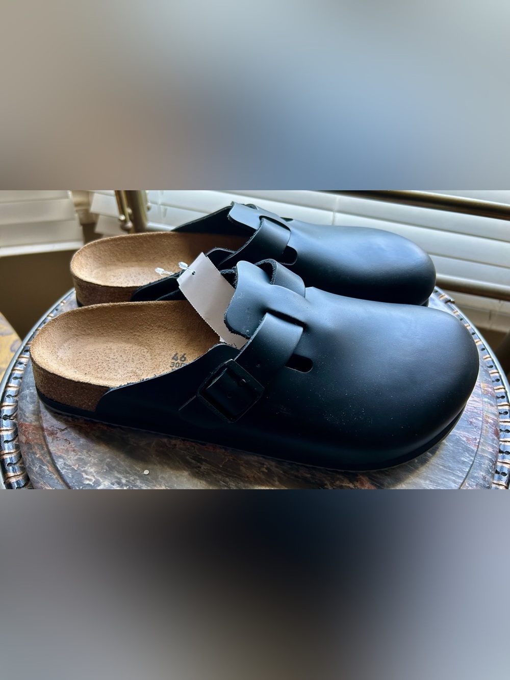 Birkenstock Classic Black Leather Slip-On Clogs with Buckle